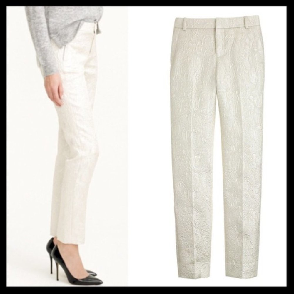 J. Crew 🎄  Maddie ❄️️Silver Matelassé Paisley Pants Size:00 $120 GORGEOUS🎁
